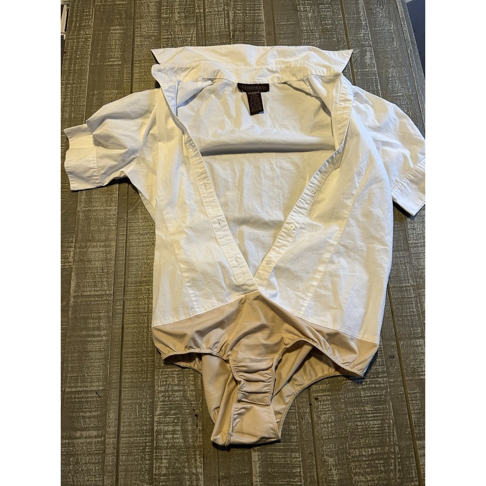 Chadwicks Collection Women's White Collar Bodysuit Blouse‎ One Piece Size 6